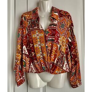 Haute Hippie Colorful BOHO Paisley Shirt W/ Long Sleeves & Elastic Waist-Large
